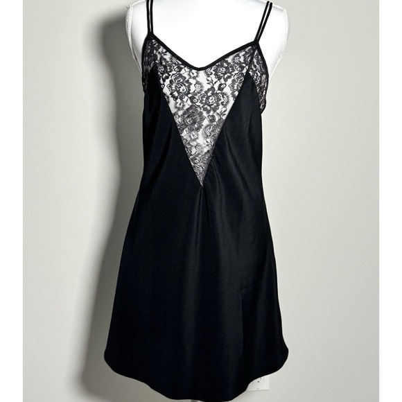 Victoria's Secret Other - Vtg Victoria's Secret Gold Label Black Satin Slip Aubergine Plum Lace Chemise M